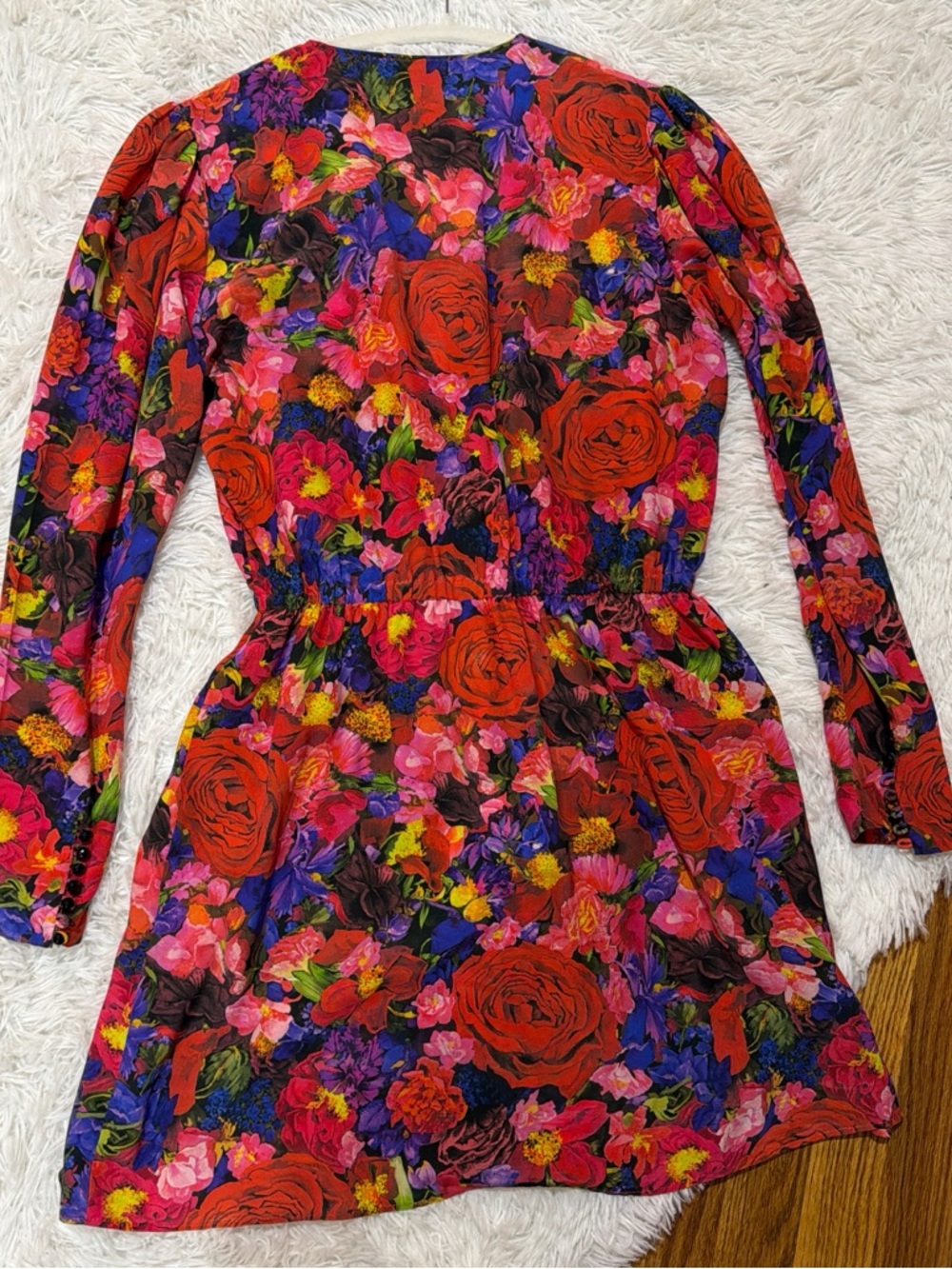 The Kooples Red Floral V-Neck Long Sleeve Mini Dress - Picture 2 of 3